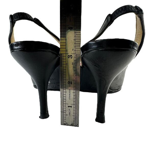Chanel Shoes Slingback Heel Pumps Size 36/5.5 Black Leather Slip-On Pointed Toe - Picture 14 of 16
